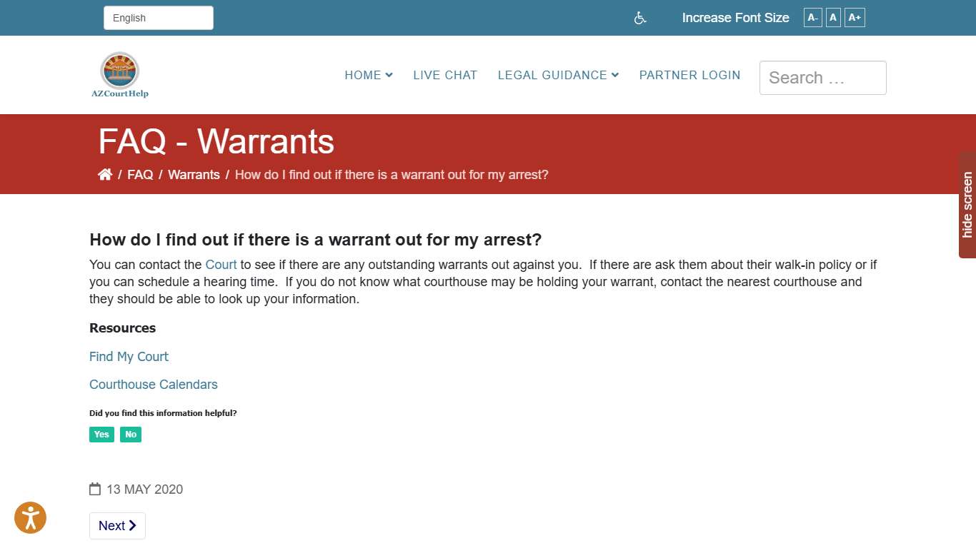 How do I find out if there is a warrant out for my arrest in Arizona?