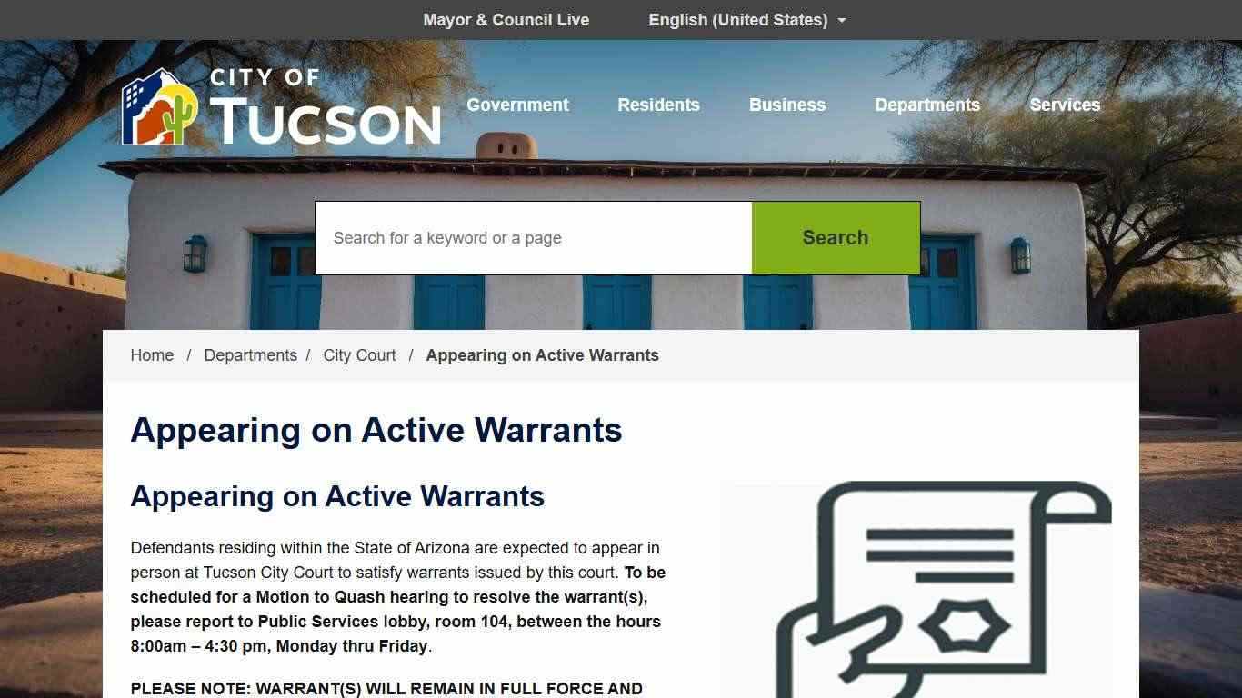 Appearing on Active Warrants City of Tucson